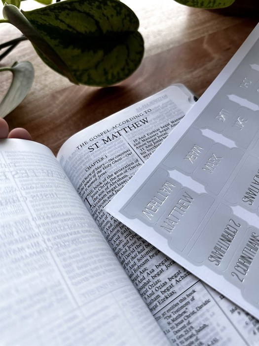 Minimalist Bible and LDS Book of Mormon Tab Stickers Laminated Scriptures Tabs Christian Gift Gold Foil or Silver Foil