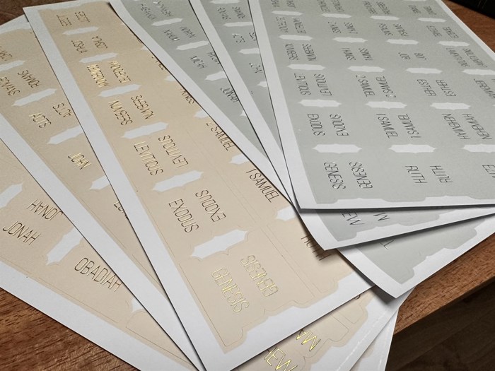 Minimalist Bible and LDS Book of Mormon Tab Stickers Laminated Scriptures Tabs Christian Gift Gold Foil or Silver Foil