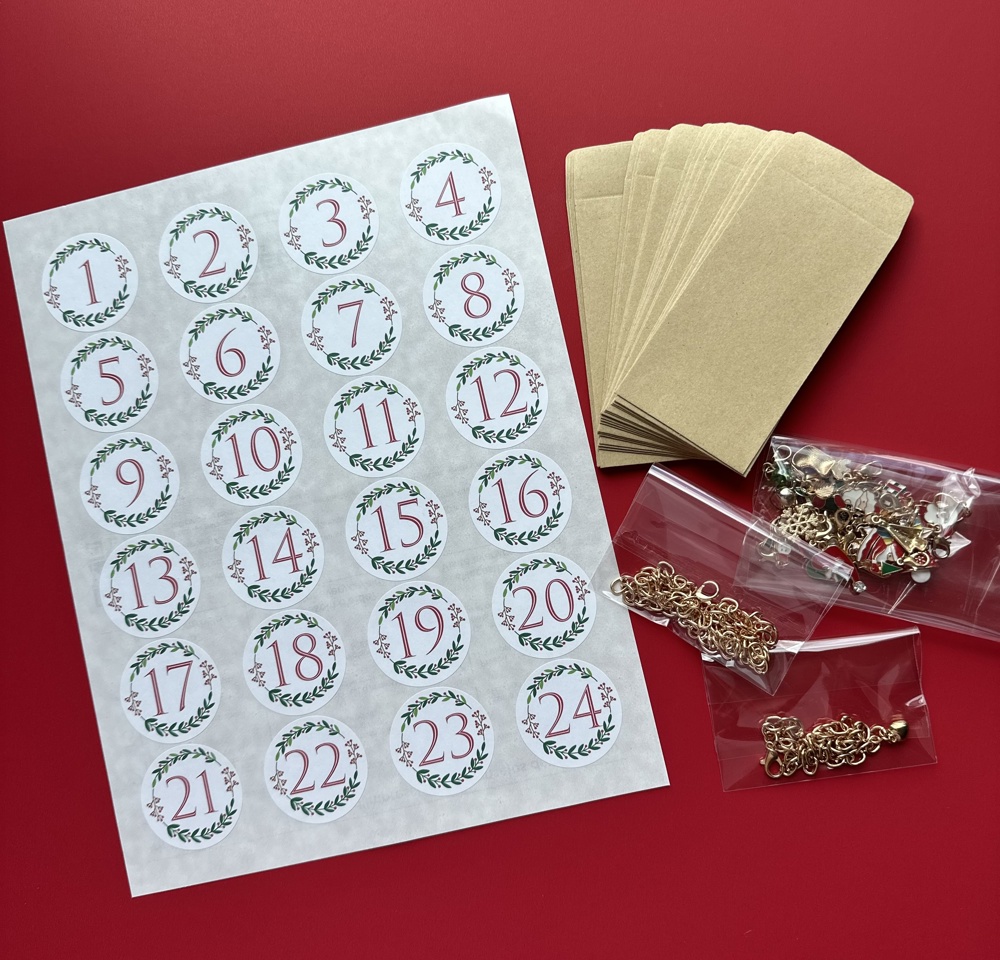 Christmas Advent Calendar Charm Bracelet and Necklace for kids girls DIY kit