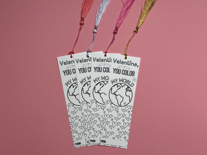 Personalized Coloring Bookmark Valentine favor for school, Non-Sugar ready to be gifted Valentines for classroom handout