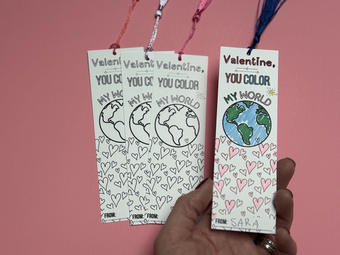 Personalized Coloring Bookmark Valentine favor for school, Non-Sugar ready to be gifted Valentines for classroom handout