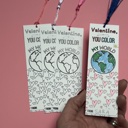 SET OF 12 Personalized Coloring Bookmark Valentine favor for school, Non-Sugar ready to be gifted Valentines for classroom handout