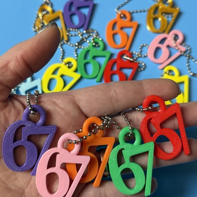 67 Funny Meme Keychain – 3D Printed Number Keychain, School Birthday Handout, Kids & Teens Valentine Favor