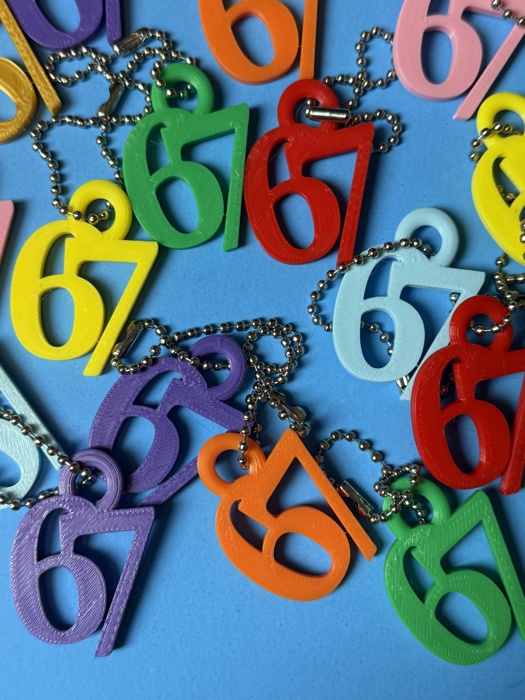 67 Funny Meme Keychain – 3D Printed Number Keychain, School Birthday Handout, Kids & Teens Valentine Favor