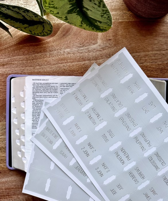 Minimalist Bible and LDS Book of Mormon Tab Stickers Laminated Scriptures Tabs Christian Gift Gold Foil or Silver Foil