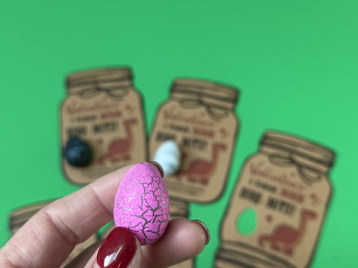 Set of 10 Dino Valentine Classroom Gift |Dinosaur  Hatching Egg Preschool class favor for toddler with card