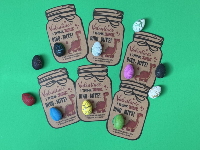 Set of 10 Dino Valentine Classroom Gift |Dinosaur  Hatching Egg Preschool class favor for toddler with card