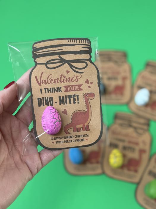 Set of 10 Dino Valentine Classroom Gift |Dinosaur  Hatching Egg Preschool class favor for toddler with card