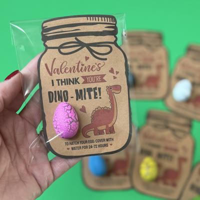 Set of 10 Dino Valentine Classroom Gift |Dinosaur  Hatching Egg Preschool class favor for toddler with card