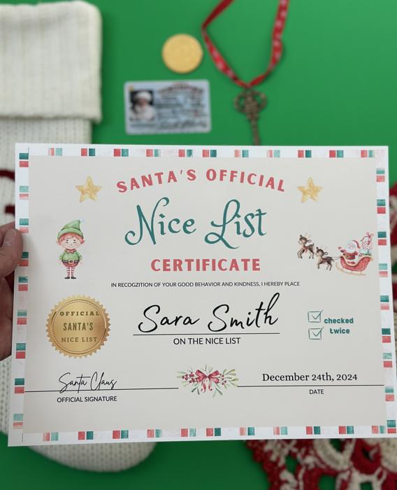 Santa Nice List Certificate for Christmas  