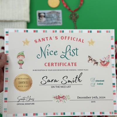 Santa Nice List Certificate for Christmas  