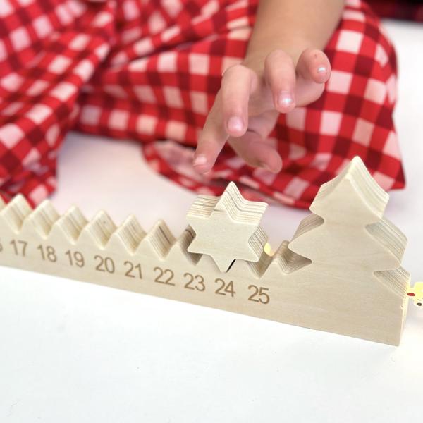 Wooden Advent Calendar Countdown to Christmas with star and Christmas tree