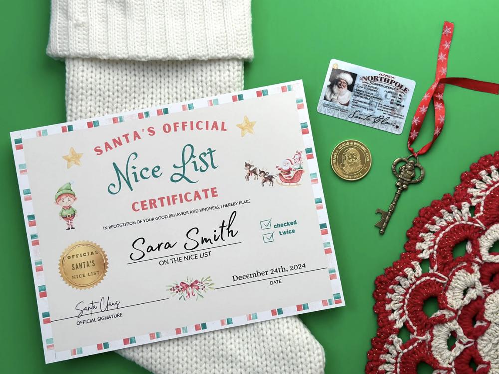 Santa Nice List Certificate Christmas set