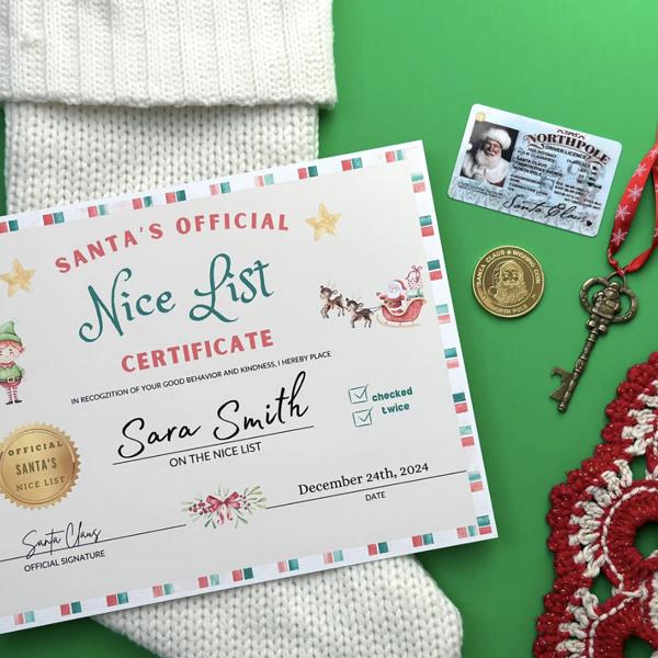 Santa Nice List Certificate Christmas set