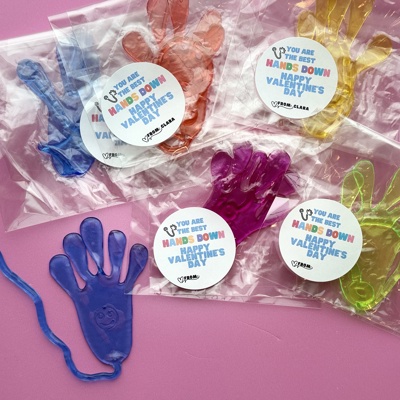 Sticky Hands Class Valentine favor personalized with Stickers, Valentine Favor for school handout, Non-Sugar gift for preschool kindergarten