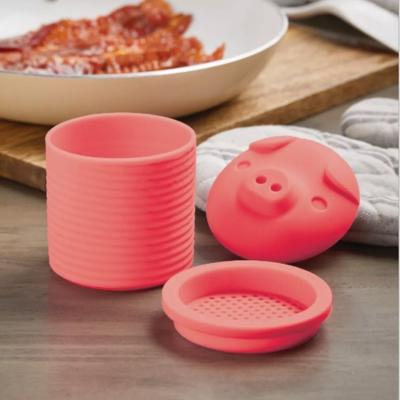 Silicone Pig Bacon Grease Holder Container with Mesh Strainer