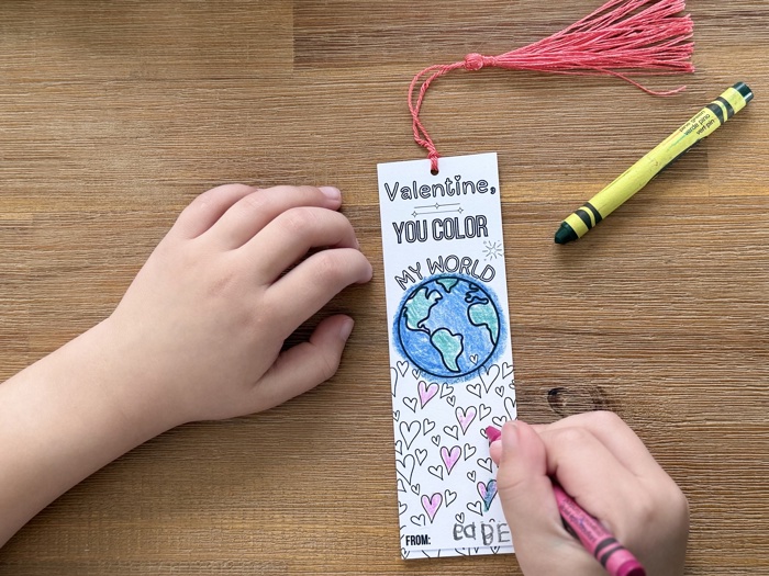Personalized Coloring Bookmark Valentine favor for school, Non-Sugar ready to be gifted Valentines for classroom handout