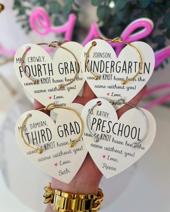 End of Year Teacher Gift Knot Bangle & Heart Card! Teacher thank you! NON-Tarnish!