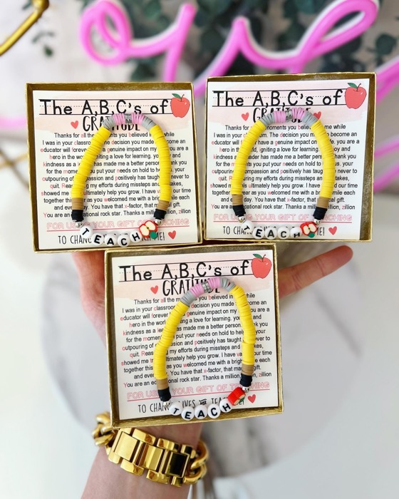 A,B,C's of Gratitude Poem & Teach Bracelet End of Year Teacher Appreciation Gift