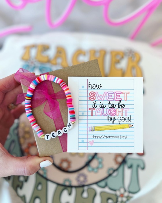 How Sweet It Is to Be Taught by You Bracelet – Teacher Valentine’s Day Gift Set: Bracelet, Card, Box & Ribbon