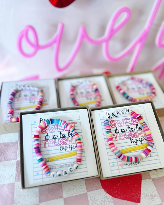 How Sweet It Is to Be Taught by You Bracelet – Teacher Valentine’s Day Gift Set: Bracelet, Card, Box & Ribbon