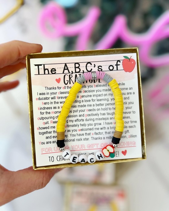 A,B,C's of Gratitude Poem & Teach Bracelet End of Year Teacher Appreciation Gift