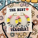  Teach Pencil Hoop Earrings! Teacher thank you gift! Handmade clay disc beads! Teacher appreciation gift! card, box & ribbon!