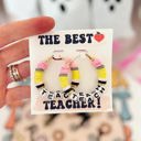  Teach Pencil Hoop Earrings! Teacher thank you gift! Handmade clay disc beads! Teacher appreciation gift! card, box & ribbon!