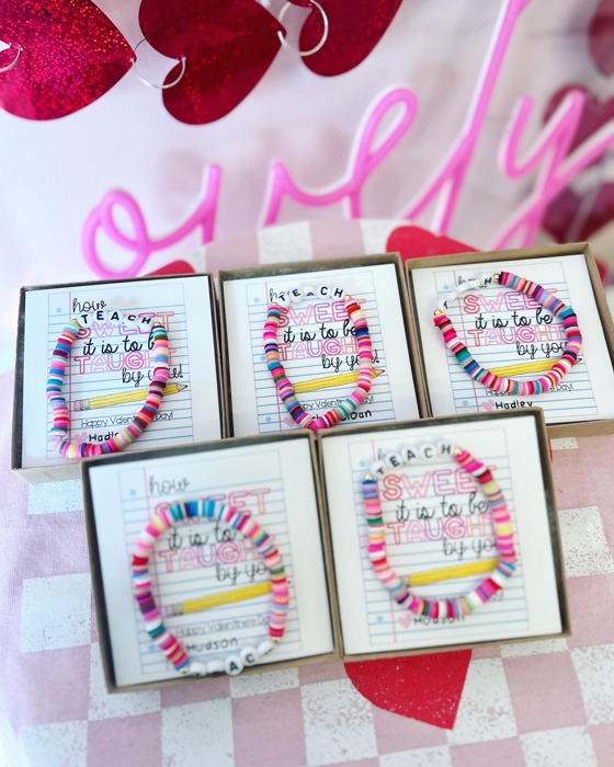 How Sweet It Is to Be Taught by You Bracelet – Teacher Valentine’s Day Gift Set: Bracelet, Card, Box & Ribbon