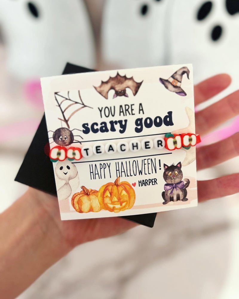 You're a SCARY GOOD Teacher! Apple Teacher Bracelet, Card, box & ribbon! Complete Gift! 