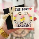  Teach Pencil Hoop Earrings! Teacher thank you gift! Handmade clay disc beads! Teacher appreciation gift! card, box & ribbon!