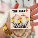  Teach Pencil Hoop Earrings! Teacher thank you gift! Handmade clay disc beads! Teacher appreciation gift! card, box & ribbon!