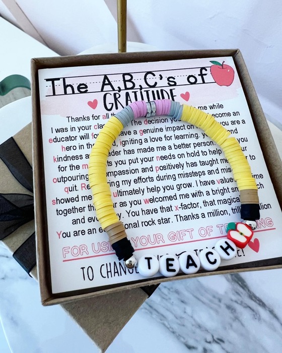 A,B,C's of Gratitude Poem & Teach Bracelet End of Year Teacher Appreciation Gift