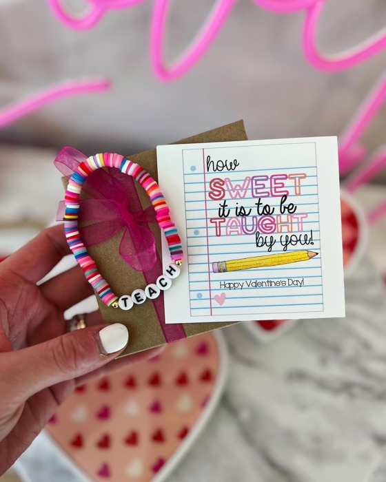 How Sweet It Is to Be Taught by You Bracelet – Teacher Valentine’s Day Gift Set: Bracelet, Card, Box & Ribbon