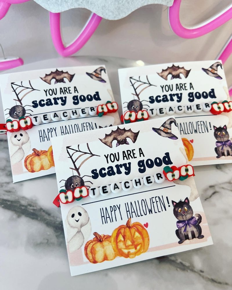 You're a SCARY GOOD Teacher! Apple Teacher Bracelet, Card, box & ribbon! Complete Gift! 