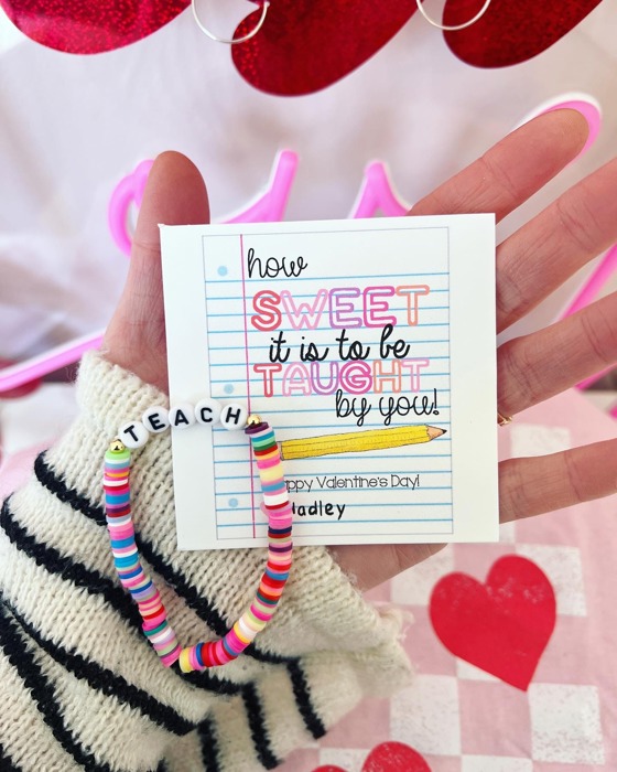 How Sweet It Is to Be Taught by You Bracelet – Teacher Valentine’s Day Gift Set: Bracelet, Card, Box & Ribbon