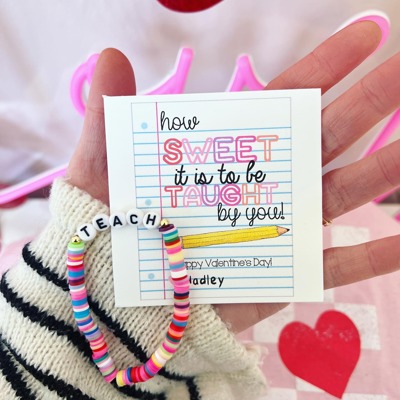 How Sweet It Is to Be Taught by You Bracelet – Teacher Valentine’s Day Gift Set: Bracelet, Card, Box & Ribbon