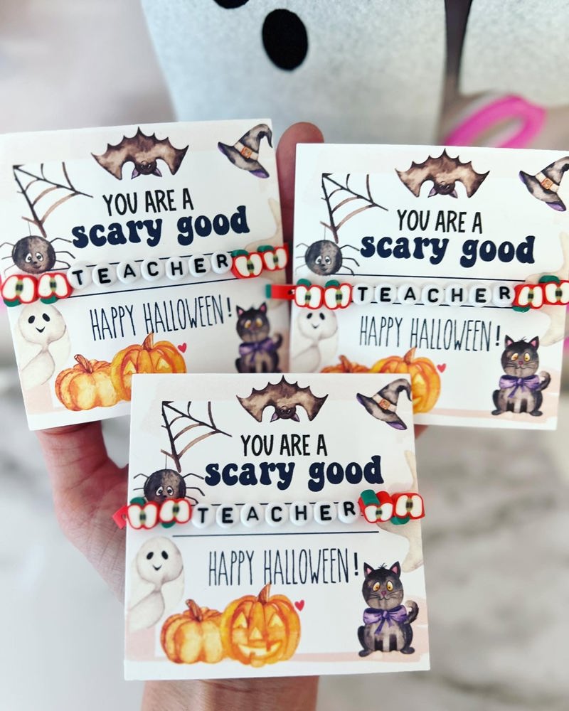 You're a SCARY GOOD Teacher! Apple Teacher Bracelet, Card, box & ribbon! Complete Gift! 