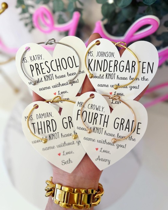 End of Year Teacher Gift Knot Bangle & Heart Card! Teacher thank you! NON-Tarnish!