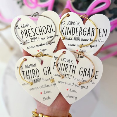 End of Year Teacher Gift Knot Bangle & Heart Card! Teacher thank you! NON-Tarnish!