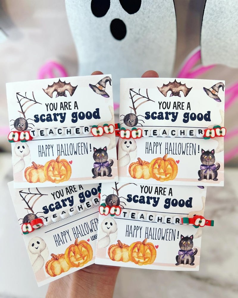 You're a SCARY GOOD Teacher! Apple Teacher Bracelet, Card, box & ribbon! Complete Gift! 