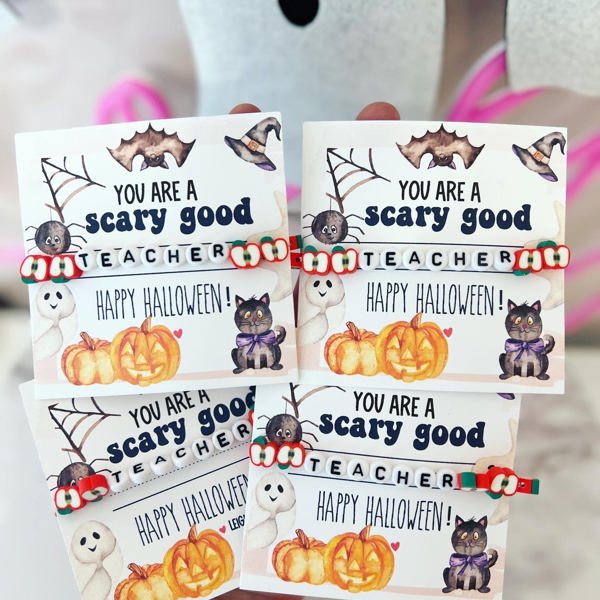 You're a SCARY GOOD Teacher! Apple Teacher Bracelet, Card, box & ribbon! Complete Gift! 