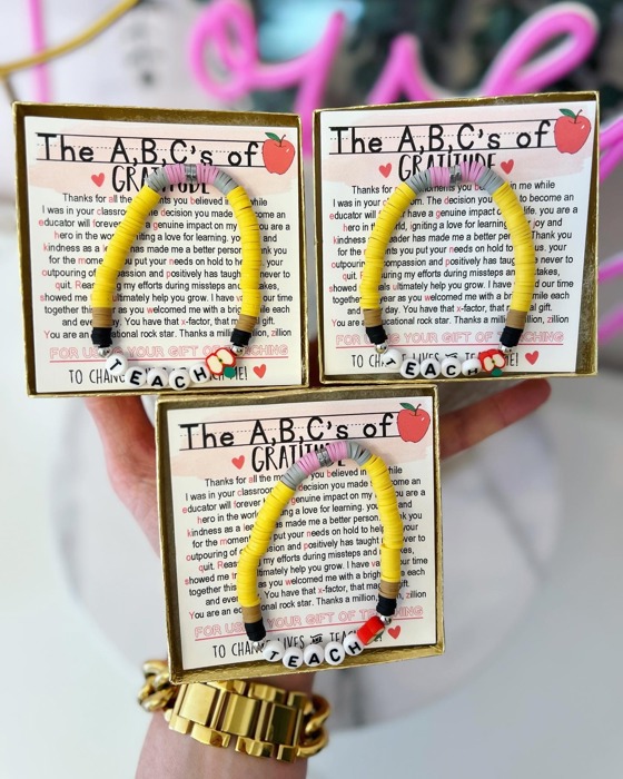 A,B,C's of Gratitude Poem & Teach Bracelet End of Year Teacher Appreciation Gift