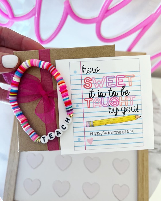 How Sweet It Is to Be Taught by You Bracelet – Teacher Valentine’s Day Gift Set: Bracelet, Card, Box & Ribbon