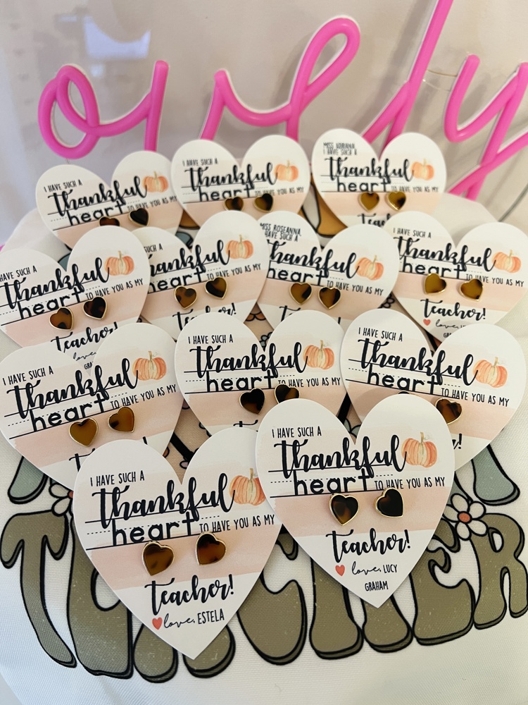 Thankful Heart Teacher Gift! Tortoise Shell Heart Studs, Thanksgiving Teacher Gift, Gratitude Gift! Card, box & ribbon included!