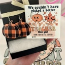  We couldn't have PICKED a better teacher than you!Plaid Pumpkin Earrings!Teacher appreciation gift! Personalized card,box & ribbon included!