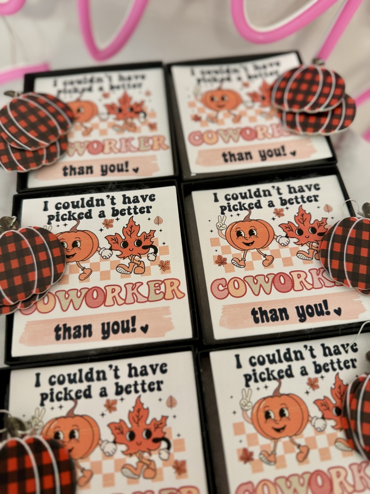 We couldn't have PICKED a better teacher than you!Plaid Pumpkin Earrings!Teacher appreciation gift! Personalized card,box & ribbon included!