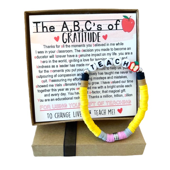 A,B,C's of Gratitude Poem & Teach Bracelet End of Year Teacher Appreciation Gift