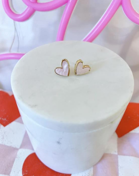 Valentine's Day Pink & Gold Heart Stud Earrings – Teacher Gift with Gift Card, Box & Ribbon Included!