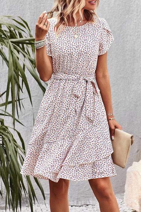 Love Kuza Ditsy Floral Tie Waist Ruffled Dress